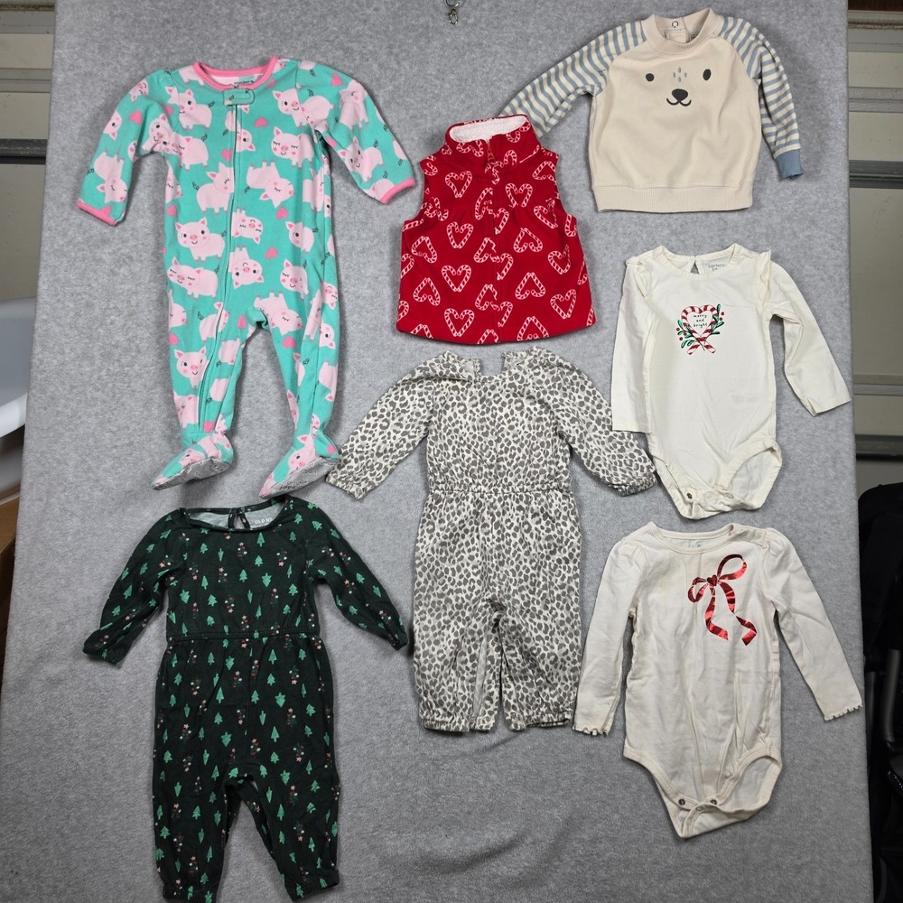 Lot of 7 Girls Clothing Size 6-12M Winter Mixed Lot Sweater One Piece Christmas